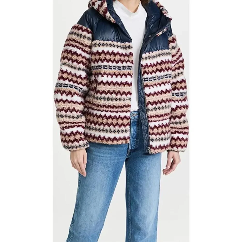 New Rag & Bone Women’s Joelle Sherpa Printed Puffer Down Jacket Size L - Picture 1 of 11